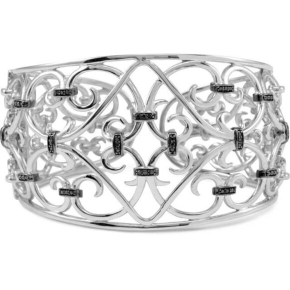 Black & White1/3 CTW Black Diamond Sterling Silver Cuff Bracelet